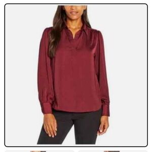 Banana Republic Red Polo Collar Blouse Relaxed Fit